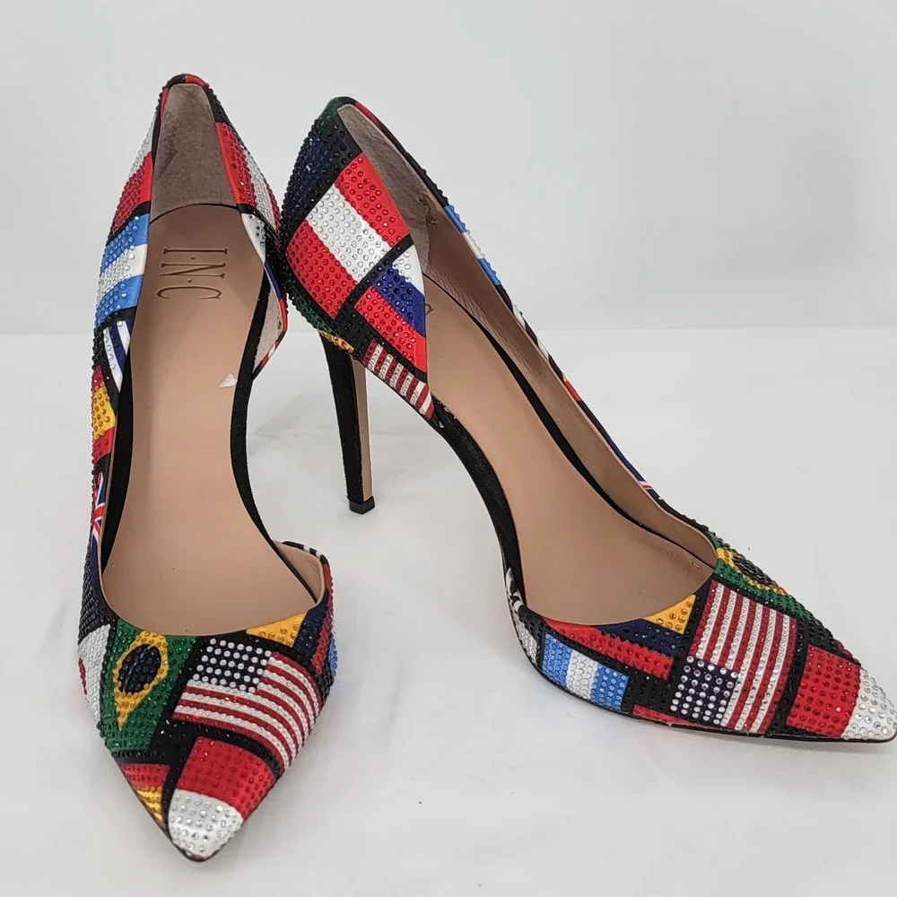 INC International Concepts Womens Flag Rhinestone D'Orsay Pumps Multi-Color 9M